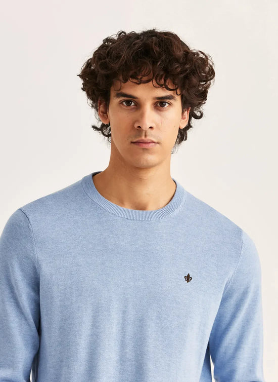 Riley blå O-neck tröja herr med broderad logotyp