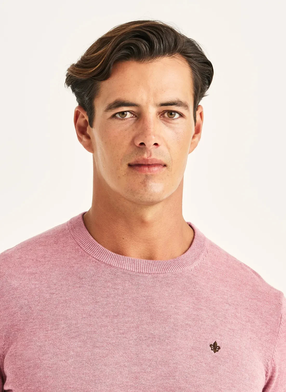 Riley O-neck rosa tröja herr med broderad logotyp