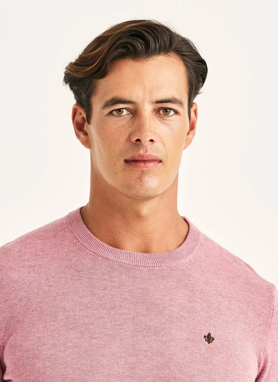 Riley O-neck rosa tröja herr med broderad logotyp