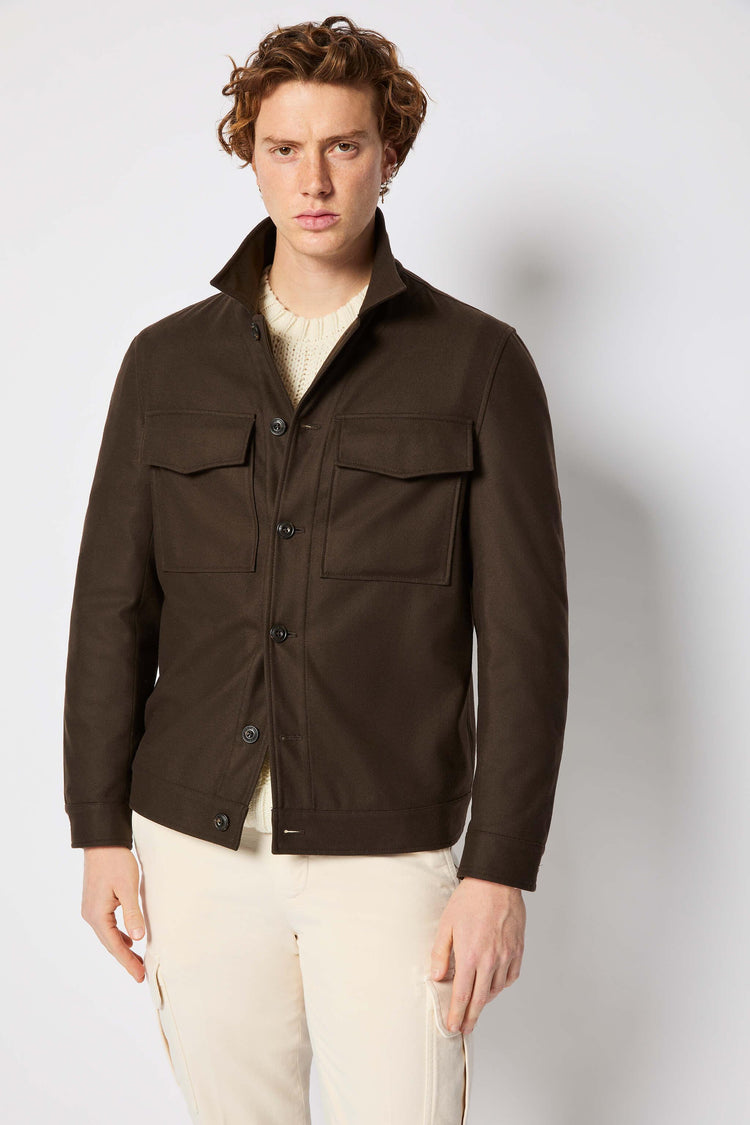 Overshirt herr overshirt i mörkbrun ull med fickor, klassisk stil
