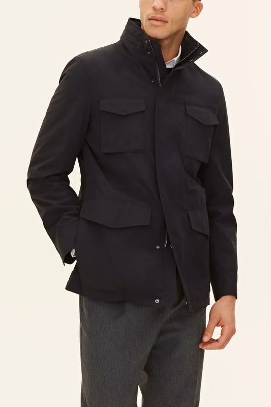 M-65 Field Jacket herr jacka i marinblå, fyrficksdesign, hög ståkrage