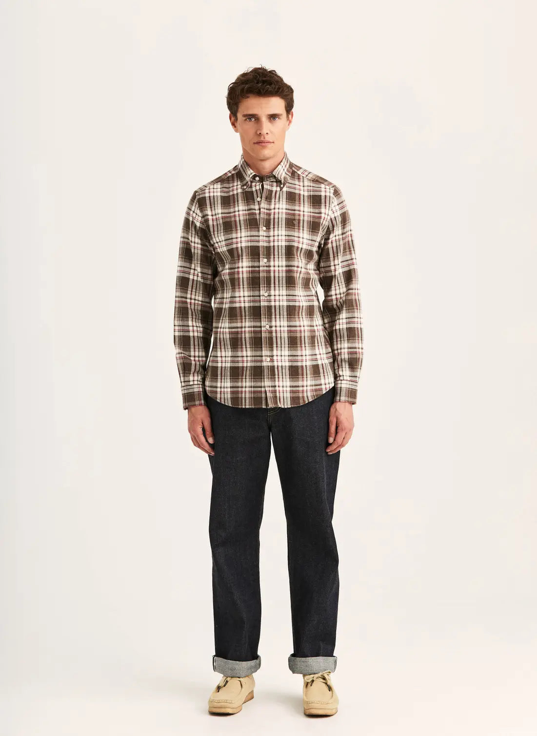 Happy Flannel Check Shirt-Classic Fit - 80 Brown
