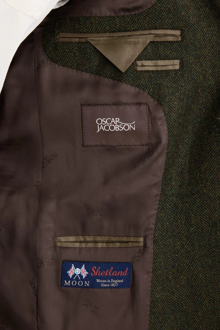 Fogerty blazer herr kavaj i Moon grön tweed med bruna innerfickor och märkning