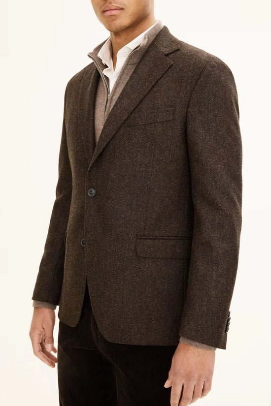 Oscar Jacobson herr kavaj i varmbrun ull, klassisk design, tvåknäppt, elegant herrmode