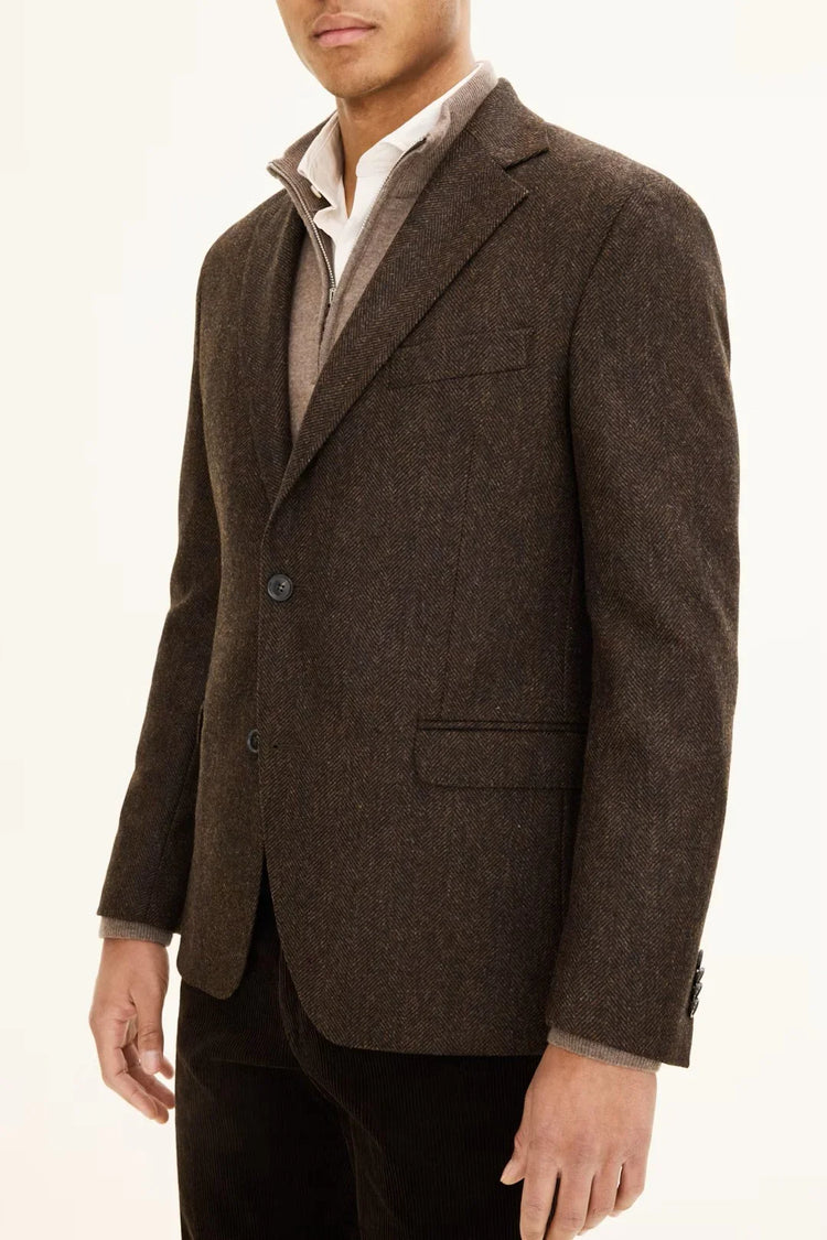 Oscar Jacobson herr kavaj i varmbrun ull, klassisk design, tvåknäppt, elegant herrmode