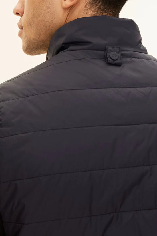Padded Liner herr väst i mörkblått med ståkrage och quiltat tyg