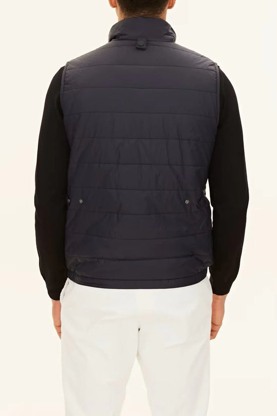 Padded-Liner-Vest herr väst i marinblå, sett bakifrån, quiltad och ärmlös