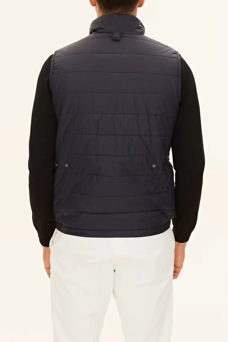 Padded-Liner-Vest herr väst i marinblå, sett bakifrån, quiltad och ärmlös