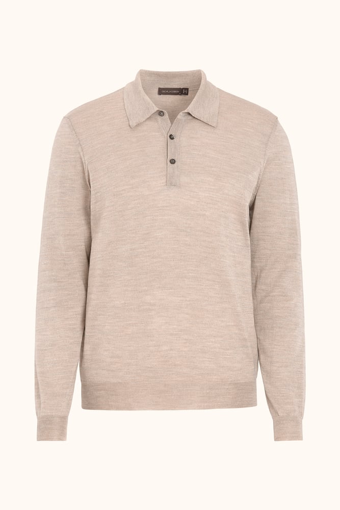 Melvin Regular Fit Piké Extra Fine Merinoull - Beige – produktbild framsida