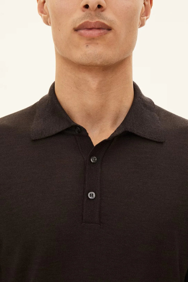 Oscar Jacobson Melvin herr poloshirt i brun flanell med knappar framtill