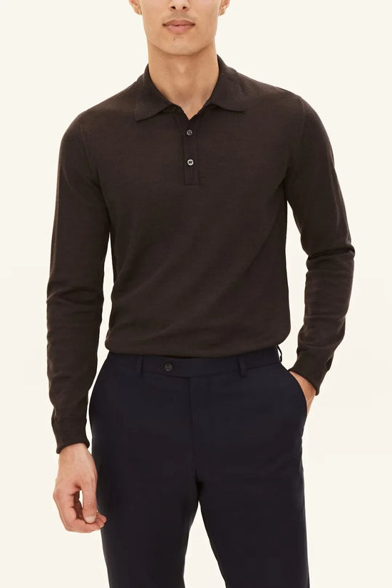 Melvin poloshirt herr långärmad brun flanell med krage och knappar