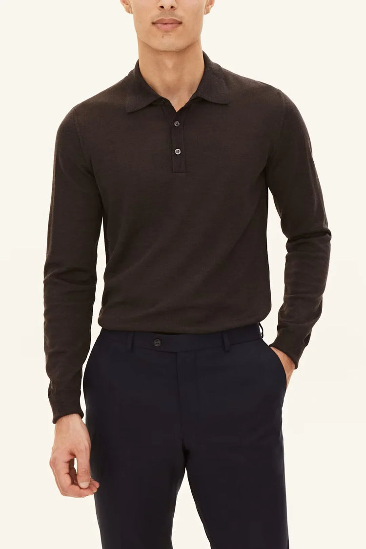 Melvin poloshirt herr långärmad brun flanell med krage och knappar