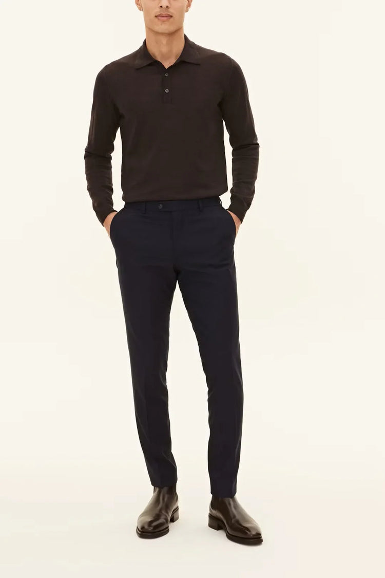 Oscar Jacobson Melvin polotröja herr poloshirt, brun flanell, långärmad