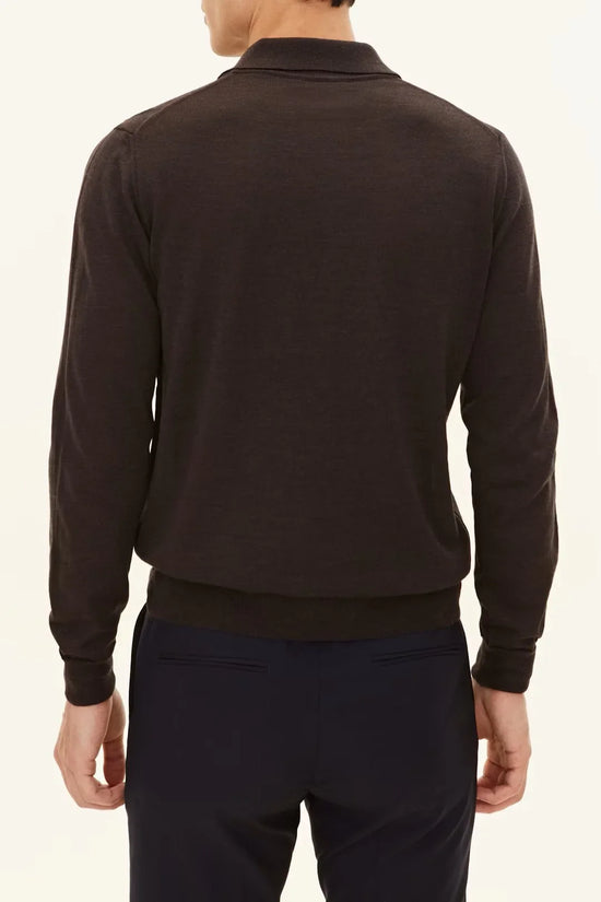 Melvin poloshirt herr långärmad brun flanell, sedd bakifrån