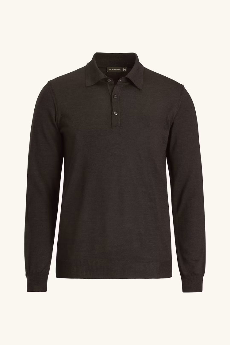 Regular Fit Piké Extra Fine Merinoull - Brown Flannel