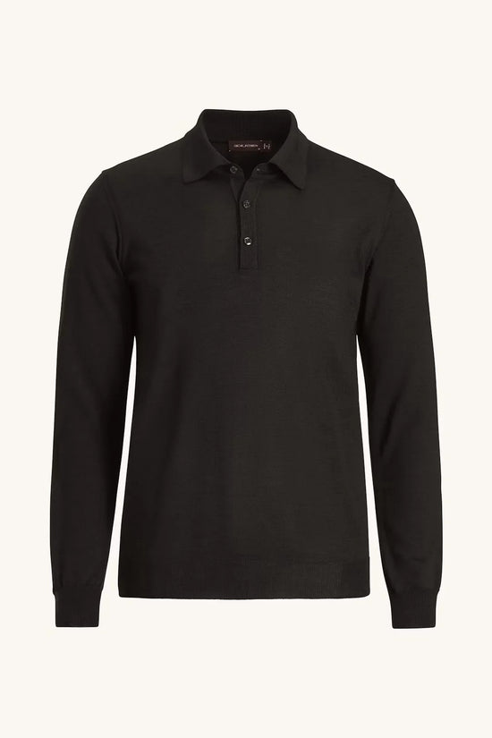 Melvin poloshirt herr långärmad tröja mörkblå med krage och knappar fram