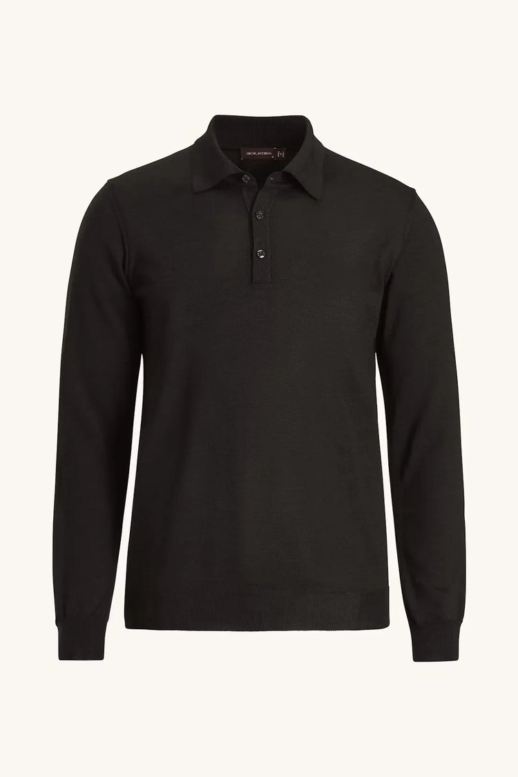 Melvin poloshirt herr långärmad tröja mörkblå med krage och knappar fram