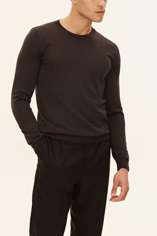 Regular Fit Rundhalsad Tröja Extra Fine Merinoull - Brown Flannel