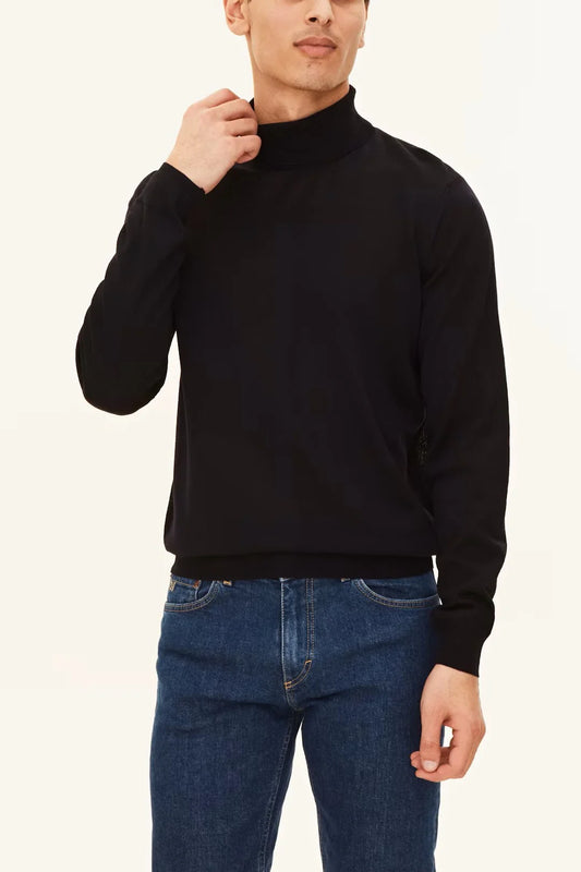 Marcel rollkrage herr tröja i mörkblå, långärmad stickad stil