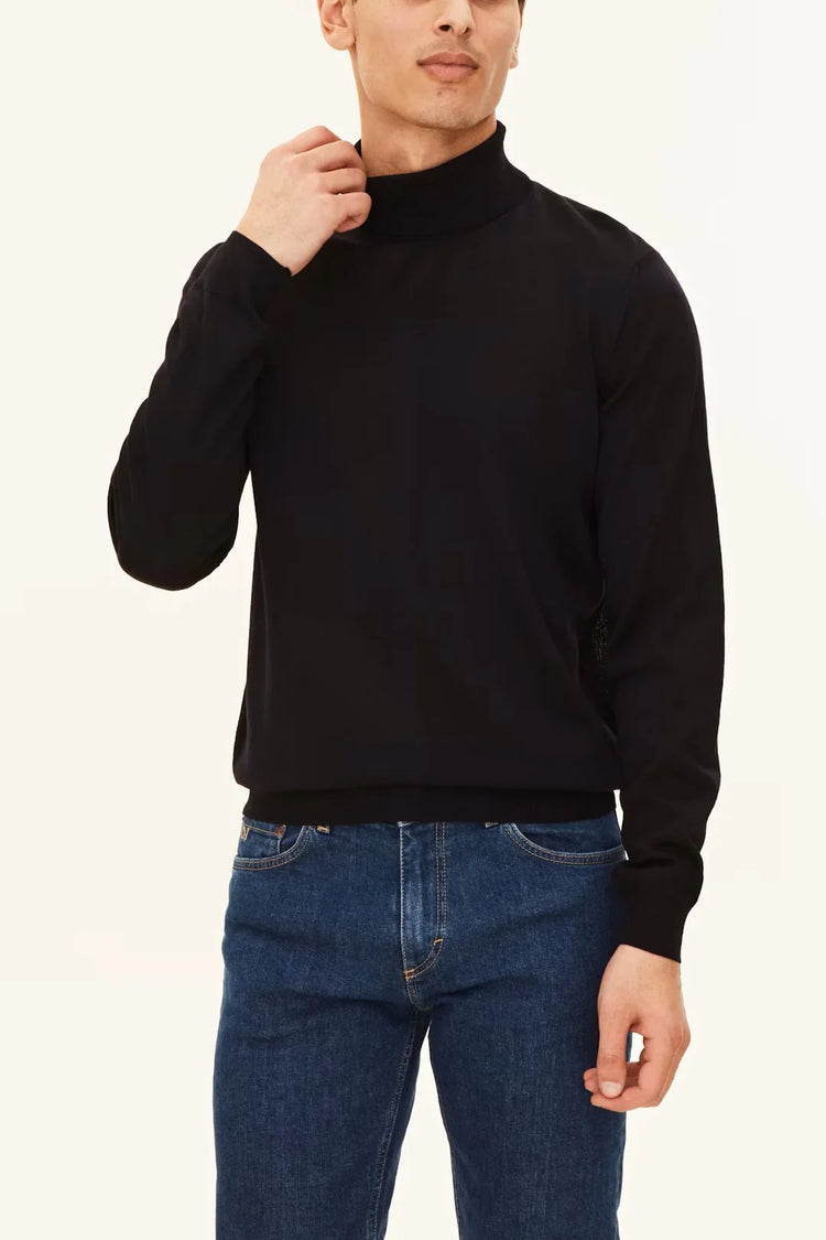 Marcel rollkrage herr tröja i mörkblå, långärmad stickad stil