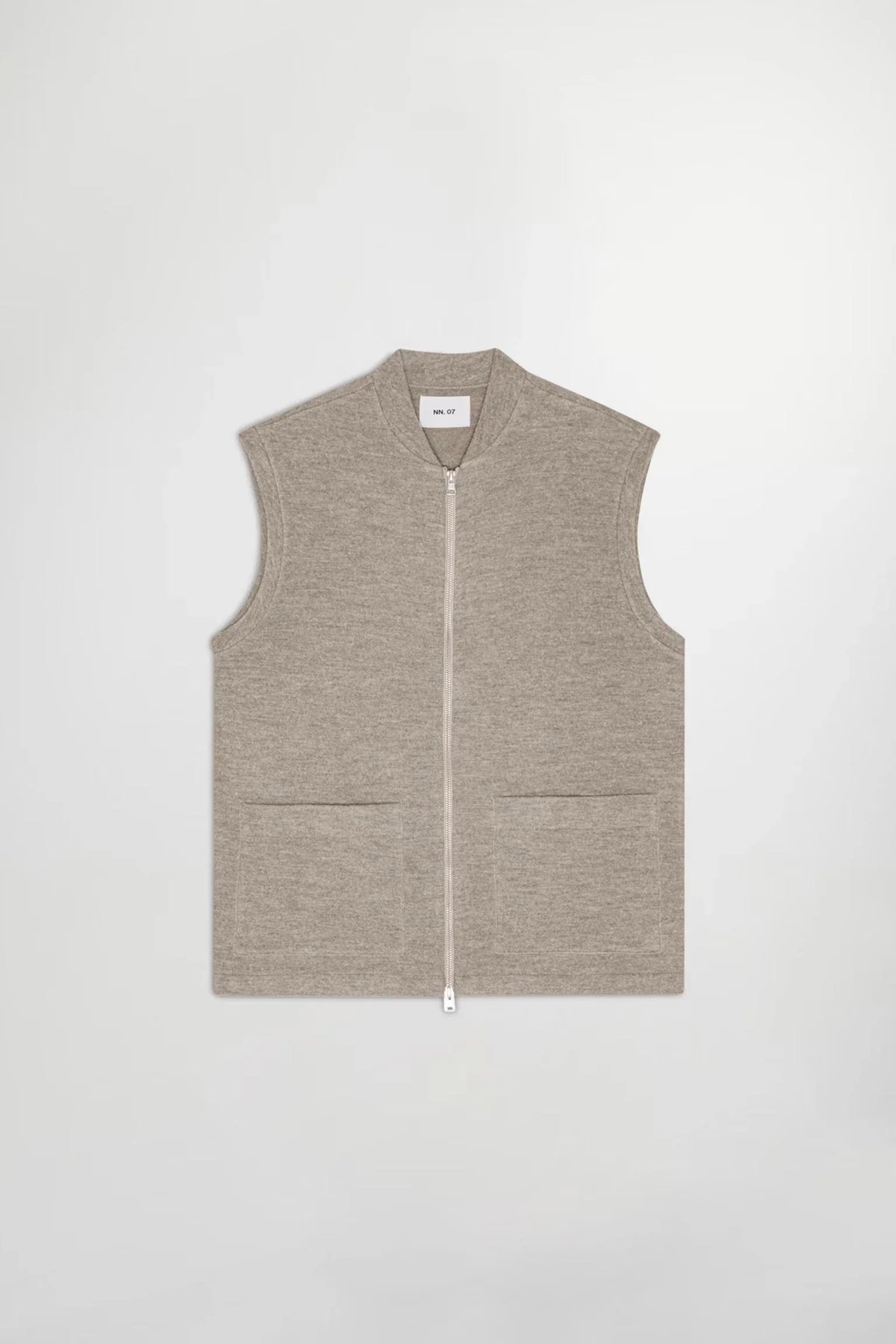 NN07 herr väst i beige ull med dragkedja och två fickor framtill