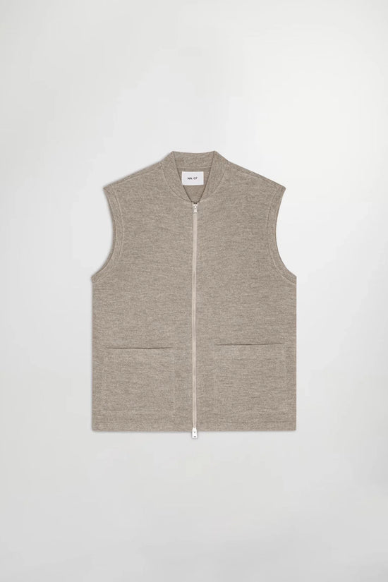 NN07 herr väst i beige ull med dragkedja och två fickor framtill