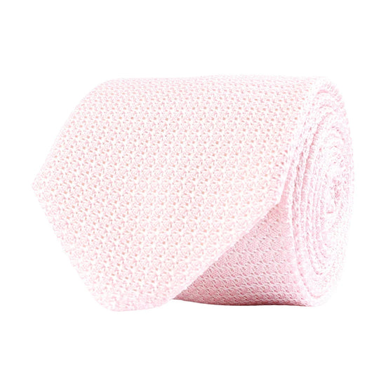 Ljusrosa stickad slips i bomull, herraccessoar, elegant mönster mot vit bakgrund
