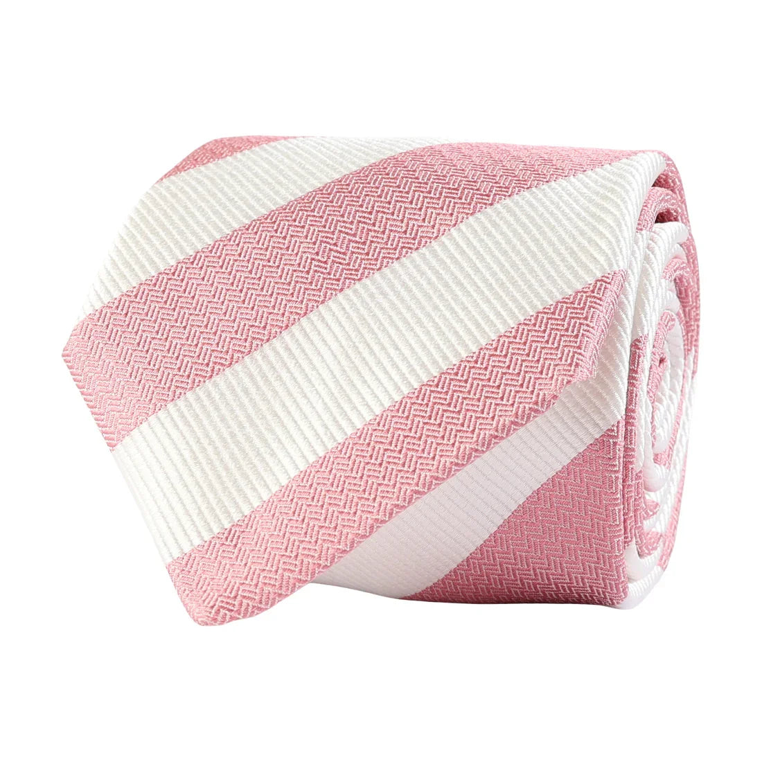 Rosa och vitrandig slips för herr, klassisk accessoar till kostym