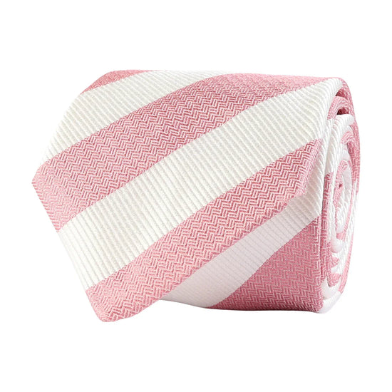 Rosa och vitrandig slips för herr, klassisk accessoar till kostym