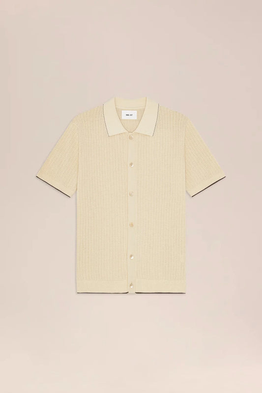 NN07 beige stickad kortärmad piké herrtröja