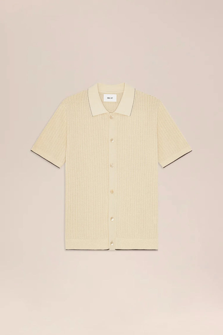 NN07 beige stickad kortärmad piké herrtröja