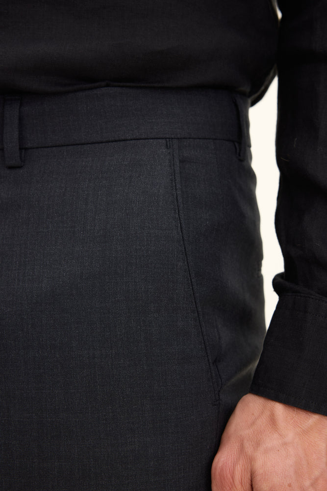 Dandy Regular Fit Microstructure Byxor - Mörkgrå – detalj