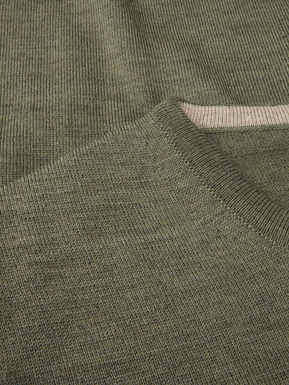 Sweater Knitted Crew Neck With Patch Merino Wool - 466 Green