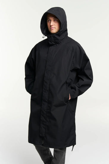 Svart Drizzle Parka unisex regnjacka med huva