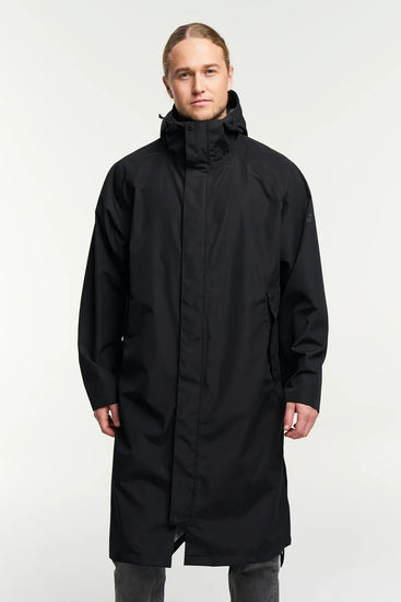 Drizzle Parka svart lång regnjacka unisex med huva
