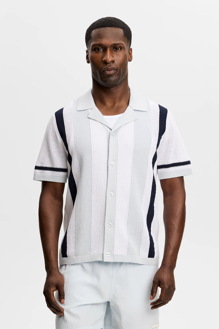 Remus Resort Collar Knit Polo - Skywriting