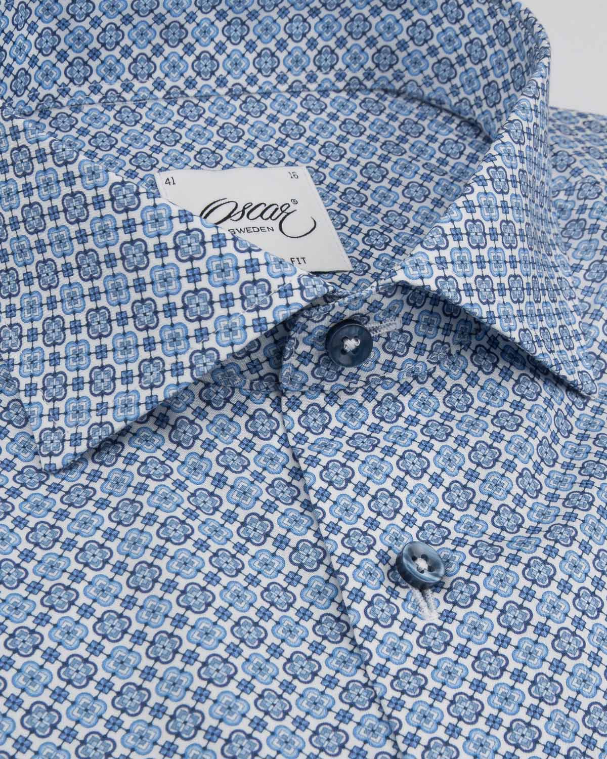 Oscar Sweden blå mönstrad skjorta slim fit herr