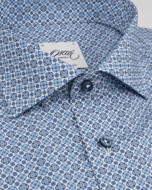 Oscar Sweden blå mönstrad skjorta slim fit herr