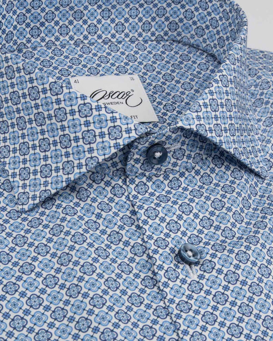 Oscar Sweden blå mönstrad skjorta slim fit herr