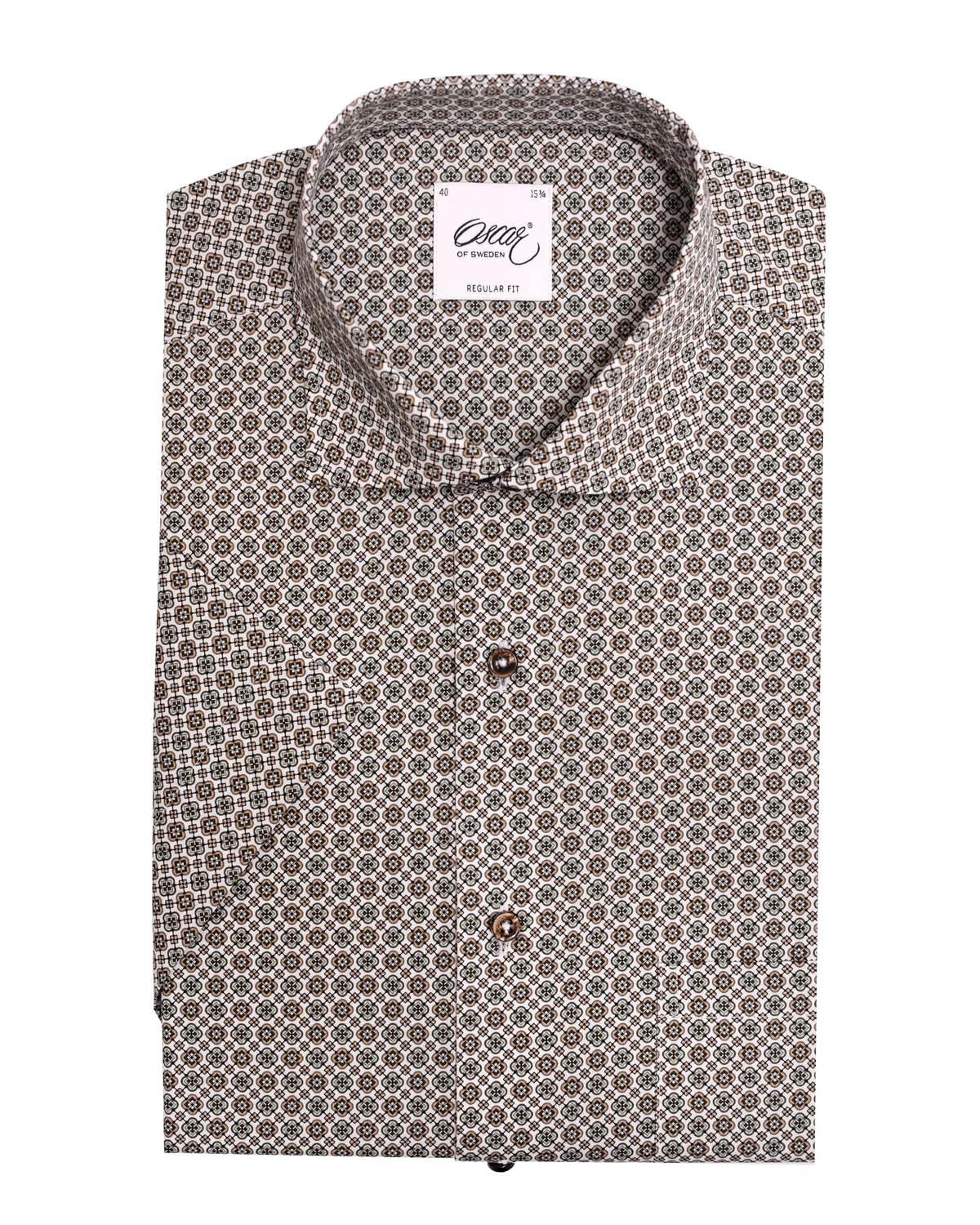 Oscar of Sweden beige skjorta med mönster regular fit herr