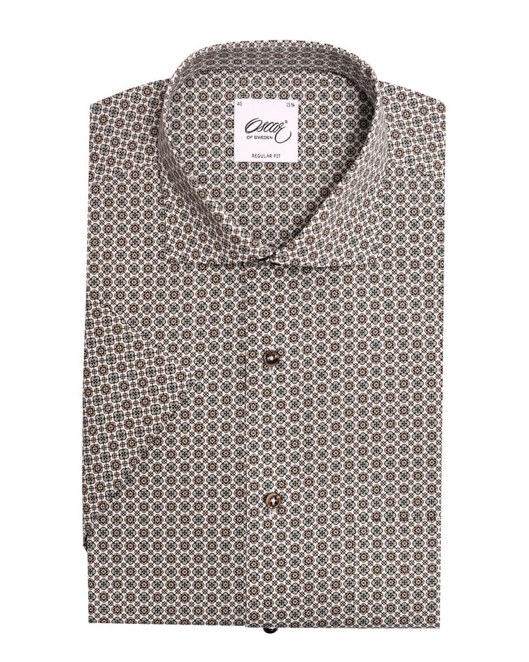 Oscar of Sweden beige skjorta med mönster regular fit herr