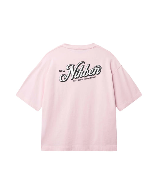 Nikben rosa t-shirt herr med tryck på ryggen