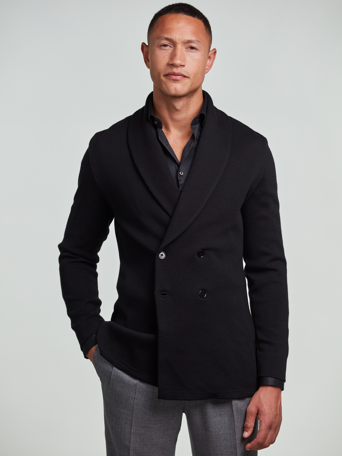 Twillskjorta Slimline - Svart – modellbild