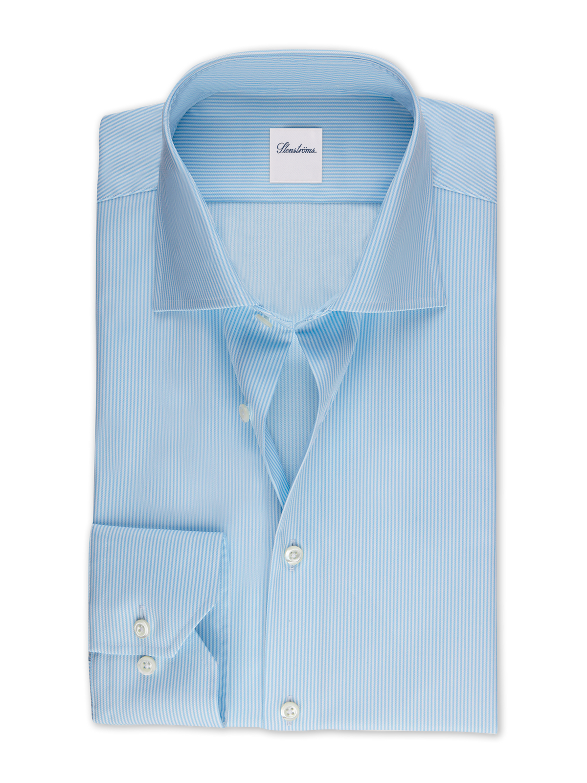 Smalrandig twillskjorta Slimline, XL-ärmar - Ljusblå – framsida