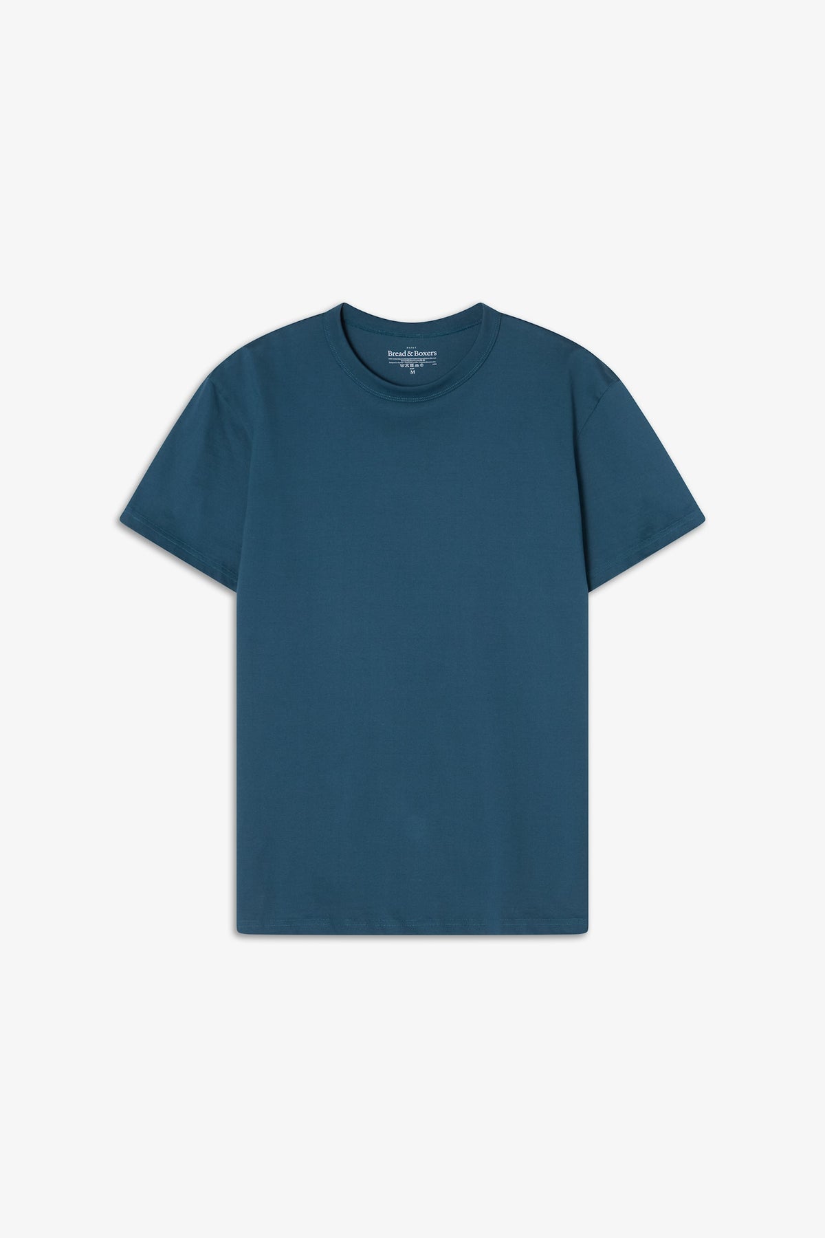T-shirt i pimabomull med rund hals - Atlantblå – närbild