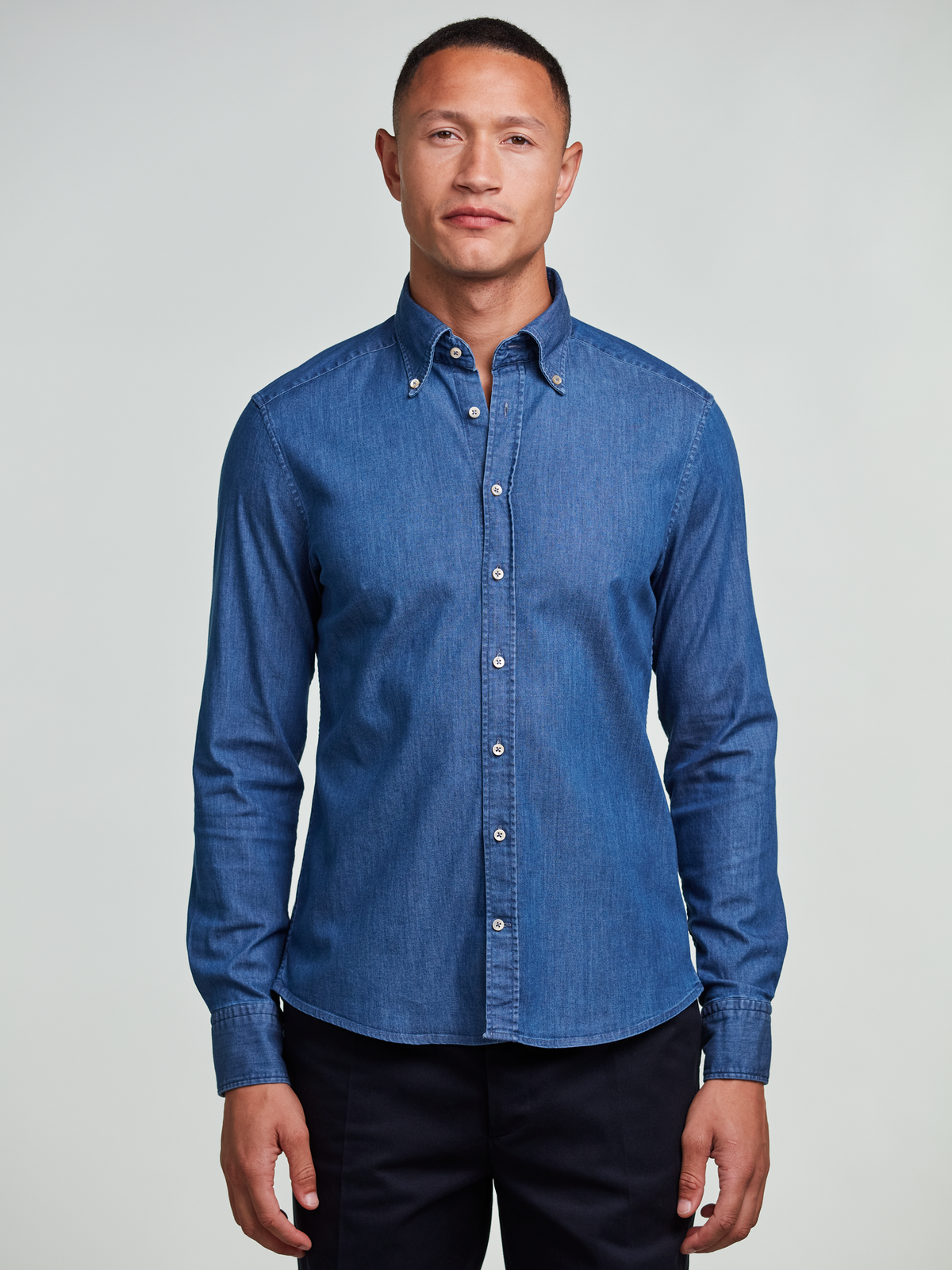 Casual jeans stretchskjorta Slimline - Blå – modellbild