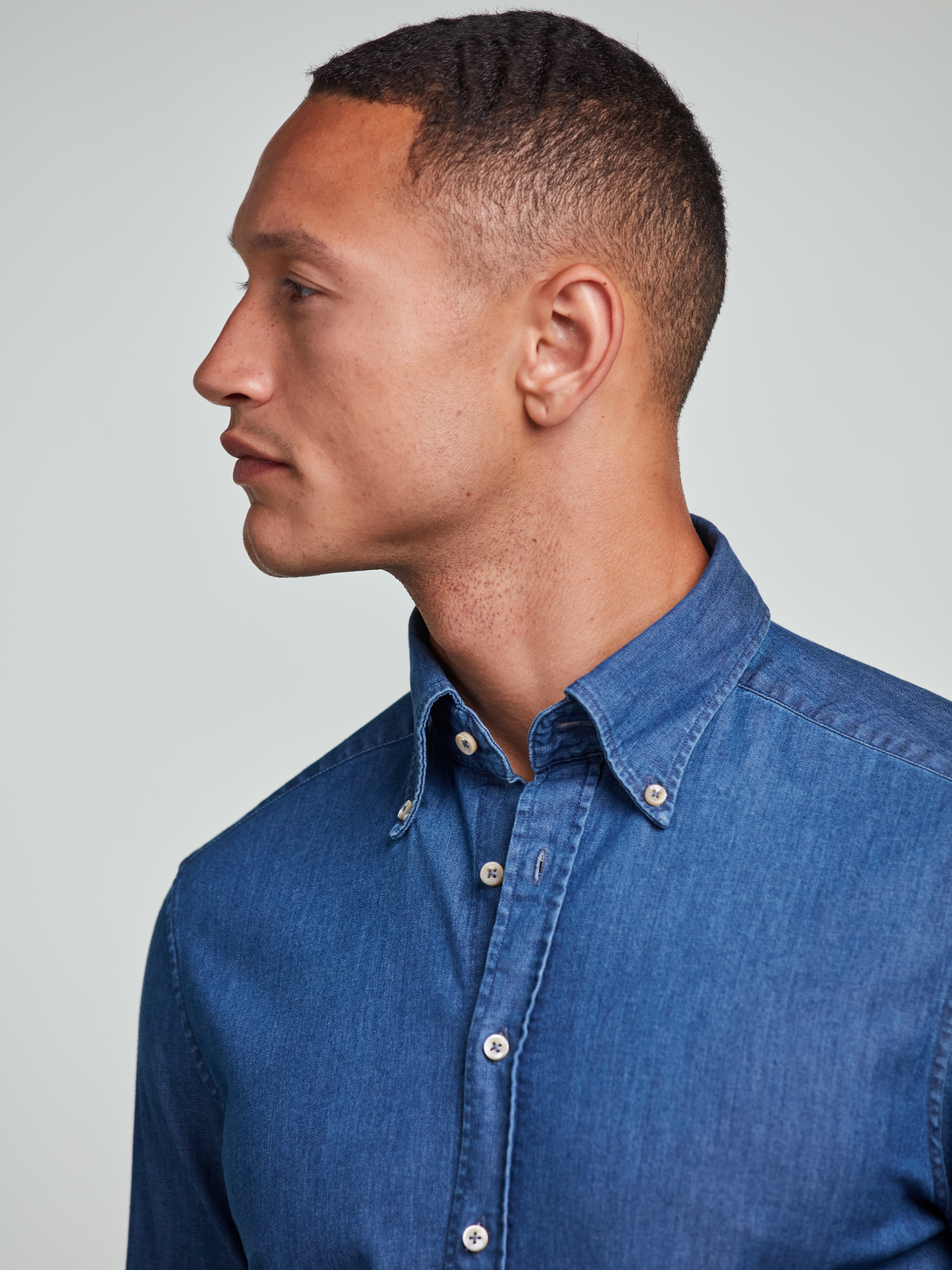 Casual jeans stretchskjorta Slimline - Blå – modellbild
