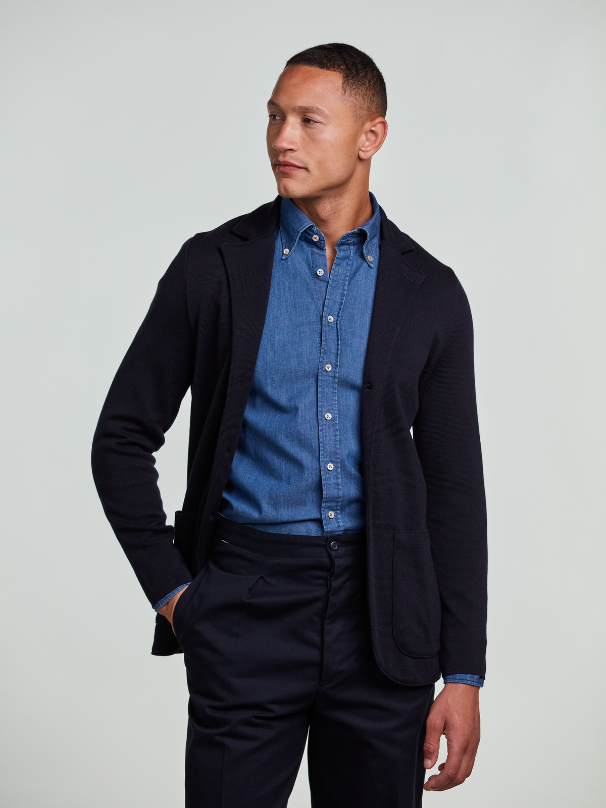 Casual jeans stretchskjorta Slimline - Blå – modellbild