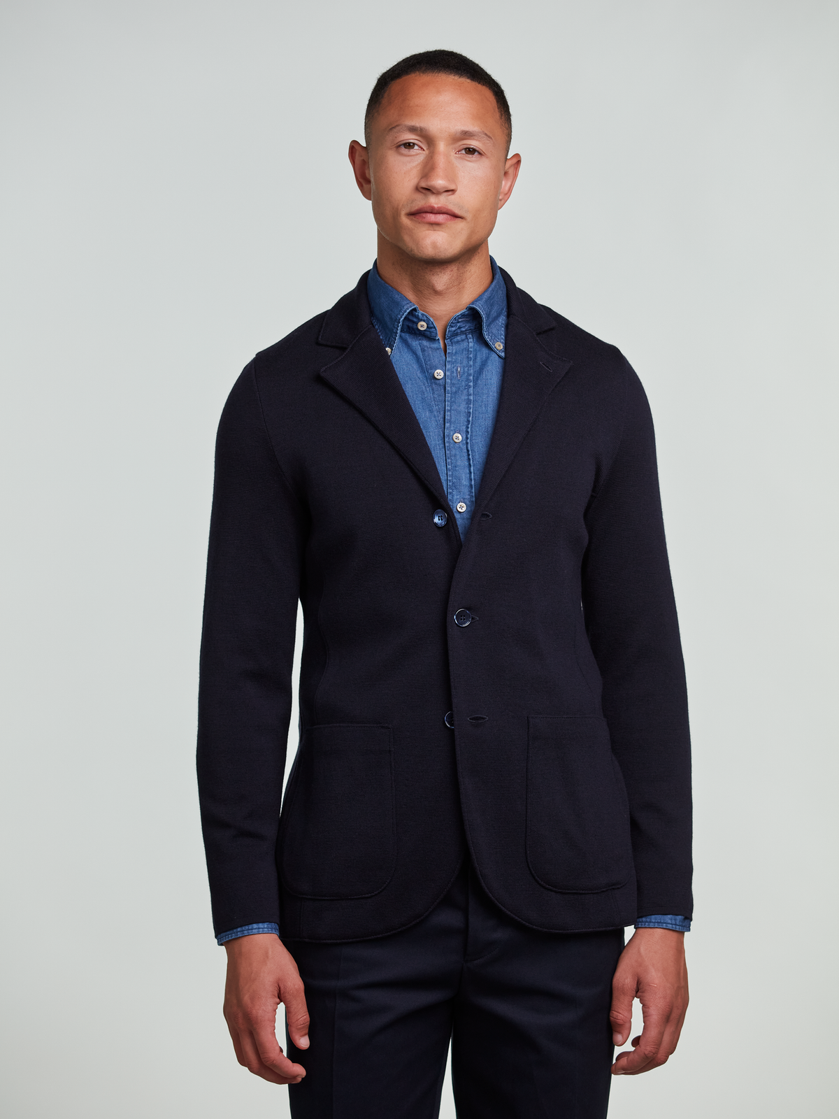 Casual jeans stretchskjorta Slimline - Blå – modellbild