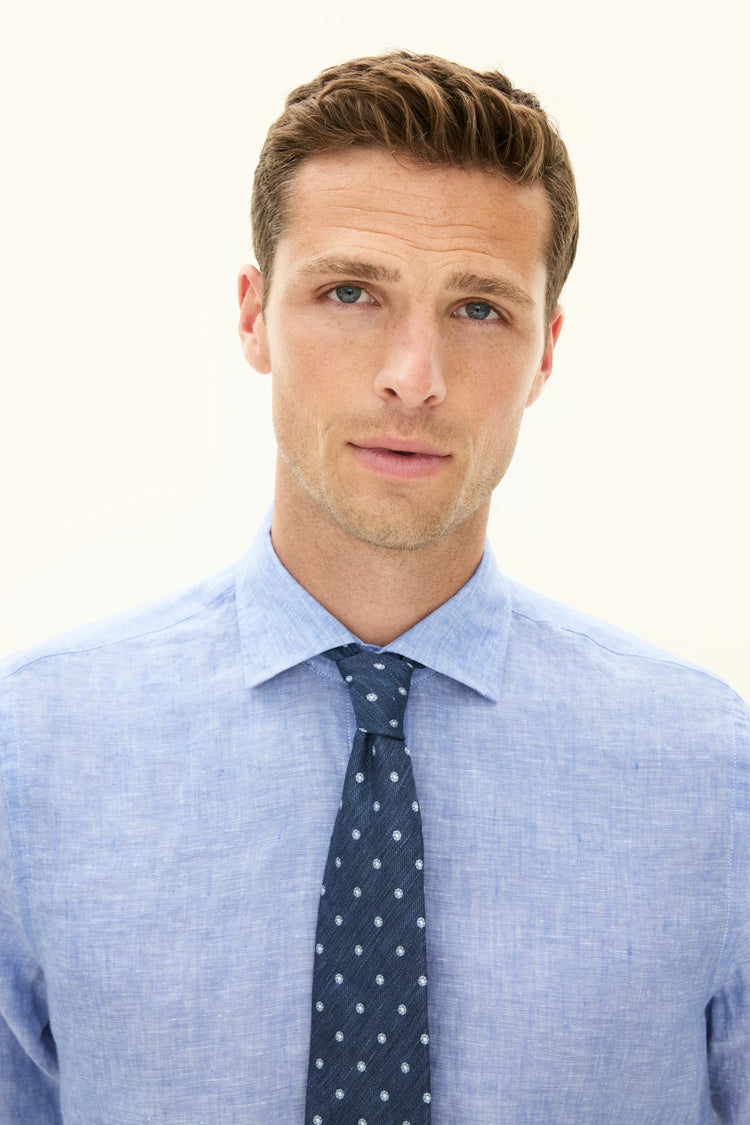 Reg Fit Cut Away Linen Shirt - 250 Harmony Blue
